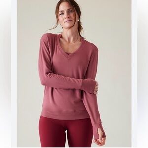 Athleta Sunrise V-Neck Sweatshirt, Size Small, Color Berry